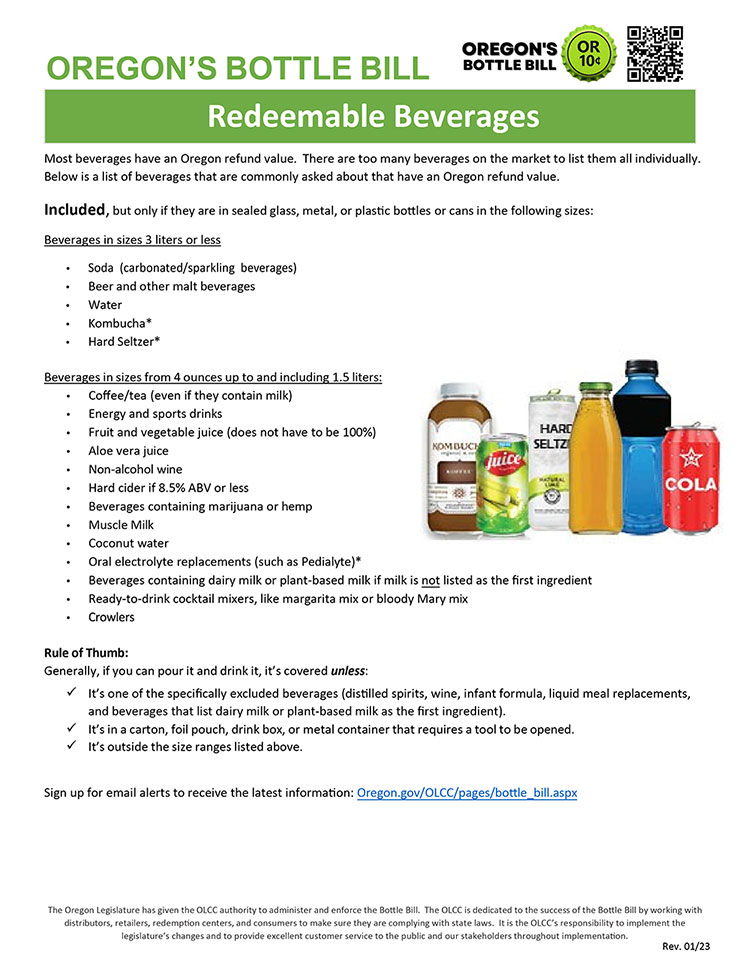 Oregon's Bottle Bill Redeemable Beverages