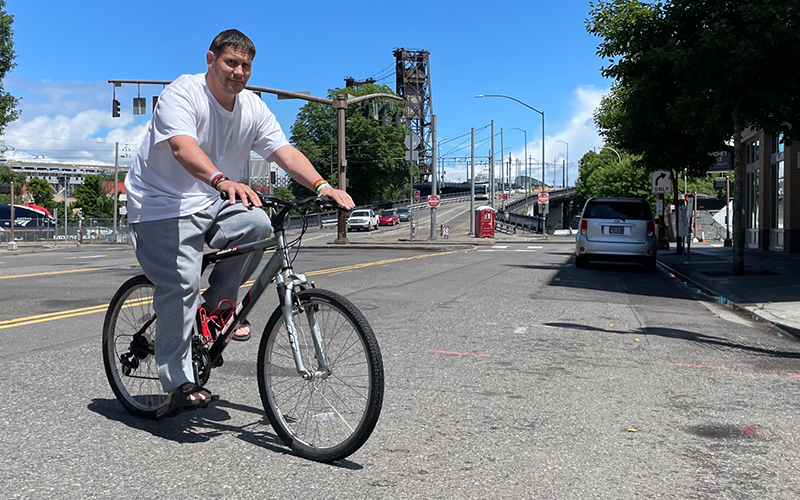 Blanchet House Resident Riding a Bike